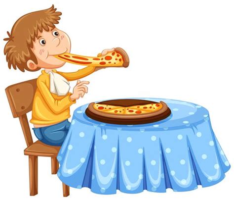 Man eating pizza on the table 302013 Vector Art at Vecteezy