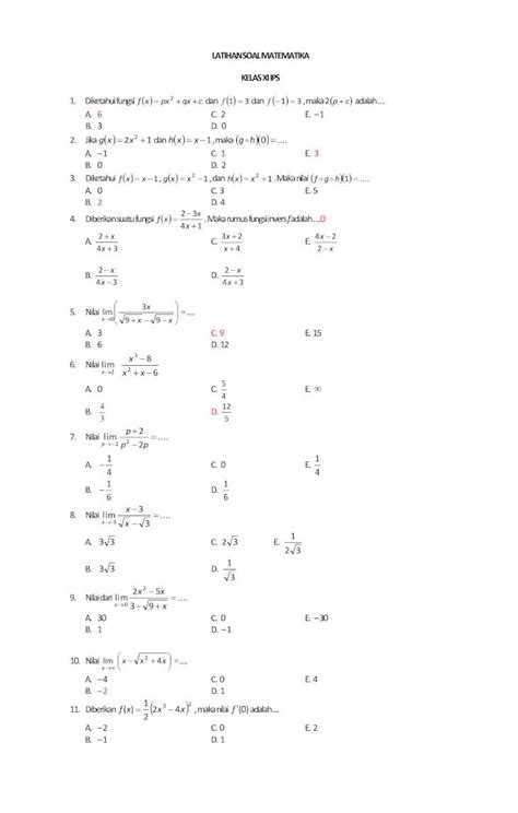 Pdf Latihan Soal Matematika Kelas Xi Ips Pdf Filelatihan Soal