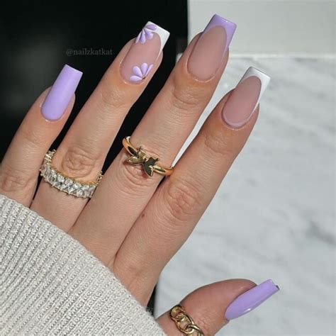 52 Super Pretty Floral Nail Designs Lavender Flower French Tip Nails