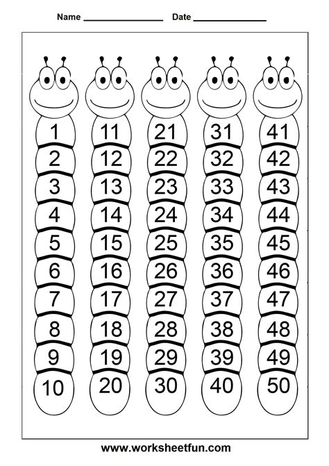 Counting Numbers 1 50 Worksheets