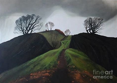 Moat Painting trees edgy atmospheric dark moat green grass grey green ...