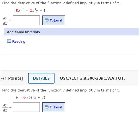 Solved Find The Derivative Of The Function Y Defined Chegg