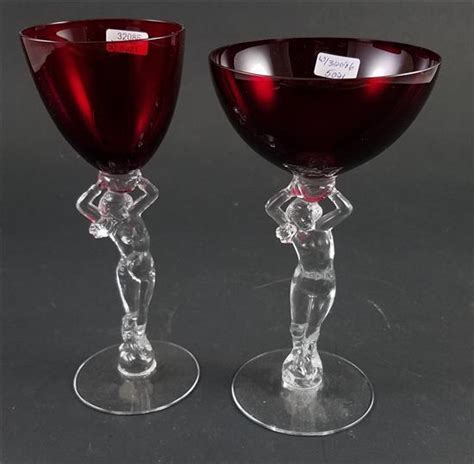 Lot CAMBRIDGE NUDE STEMS IN CARMEN RED OZ CLARET OZ TALL SHERBET