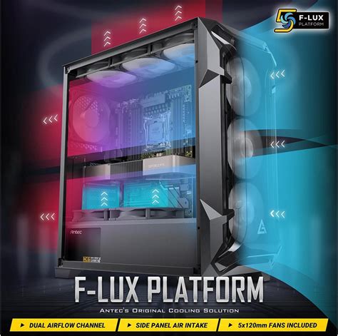 Antec Dark League Df600 Flux Mid Tower Atx Gaming Case 5 X 120mm Fans