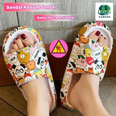 Jual Sandal Slop Motif Panda Sandal Slop Motif Love Sandal Fashion