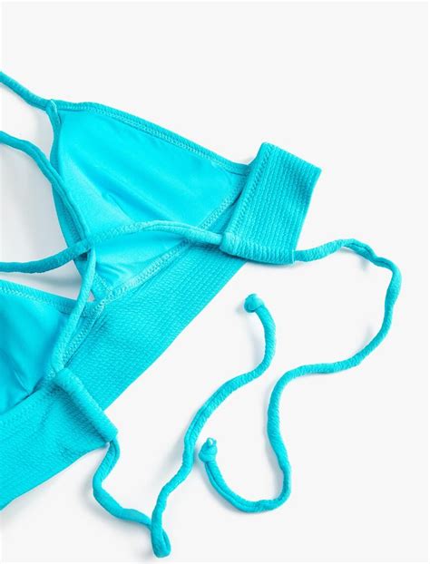 Mavi Kadın Bikini Üstü Bralet Çapraz Askılı Kaplı Dokulu SAK BM Koton