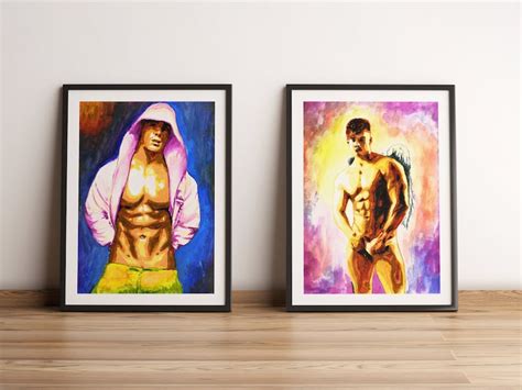 Homoerotic Gay Art Set Of 2 Watercolor Water Prints Queer Etsy