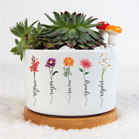 Custom Birth Month Flower Plant Pot Grandma Succulent Pot Mom Home