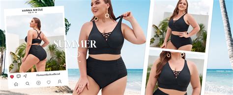 Hanna Nikole Womens Plus Size Bikini Set High Waist Push Up Beachwear Ruched Tummy Control