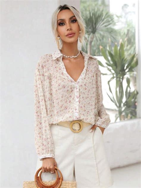 Shein Priv Ditsy Floral Print Drop Shoulder Shirt Shein Usa