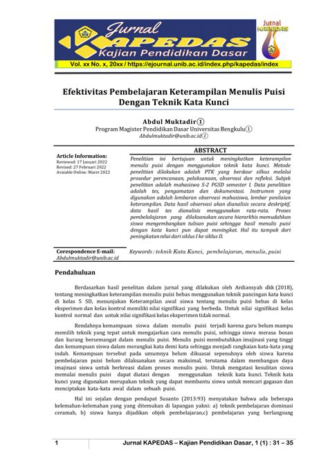 PDF Efektivitas Pembelajaran Keterampilan Menulis Puisi Dengan Teknik