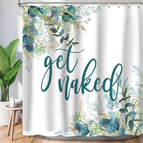 Get Naked Shower Curtain Spring Green Gold Plant Leaf Bathroom Shower Curtain Set White Bathtub
