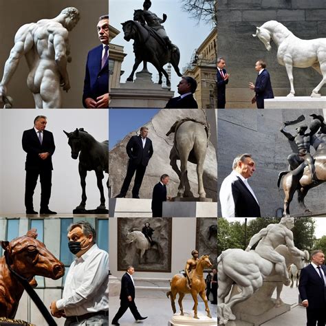 Viktor Orban Looking At The Marble Statue Of Putin On Stable