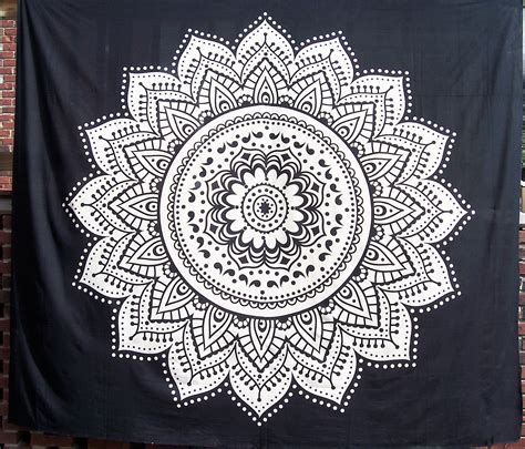 Boho Chic Bohemian Black And White Mandala Tapestry Fabric Etsy