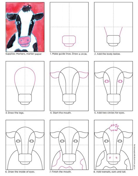 Easy How to Draw a Cow Face Tutorial and Cow Face Coloring Page | Kids canvas art, Art lessons ...