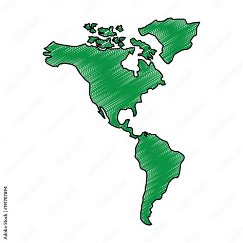 North And South America Map Continent Vector Illustration Drawing Green