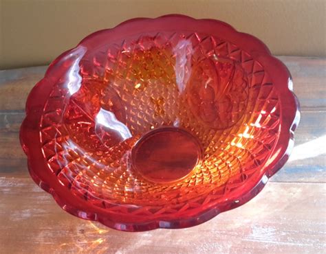 Bowl Large Canterbury Sunset Amberina Indiana Glass Vintage Etsy