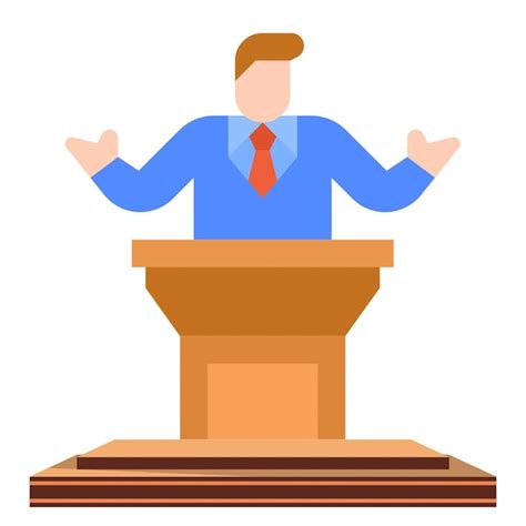 Premium Vector Arafed Man Standing Behind A Podium With His Hands Out