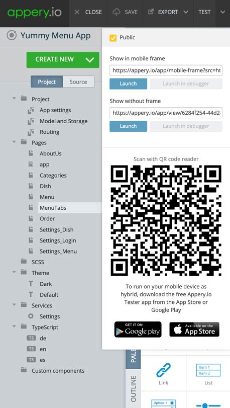 menu app template