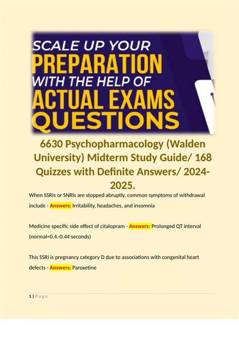 Psychopharmacology Walden University Midterm Study Guide