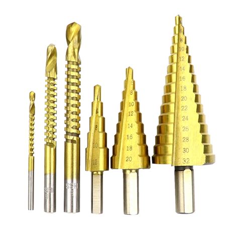 6pcs Titanium Coated Step Drill Bits Set 4 32mm Hss Drill Bit With Hole