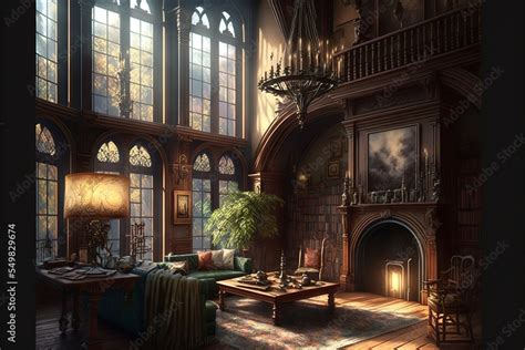 Gothic mansion victorian living room with huge windows interior design ...