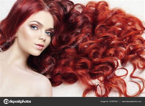 Sexy Nude Beautiful Redhead Girl With Long Hair Perfect Woman Portrait On Light Background