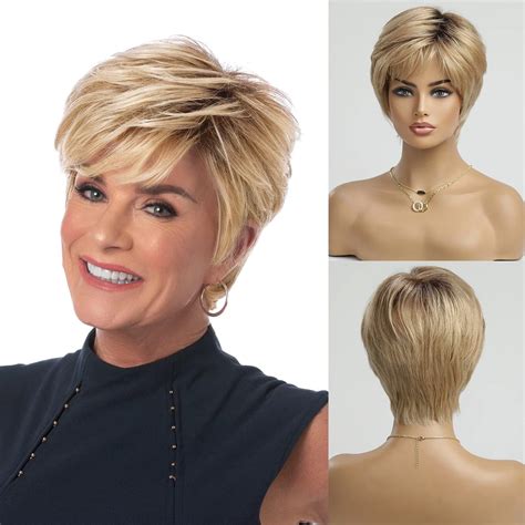HAIRCUBE Short Glazed Sand Blonde Human Hair Wigs For Women Pixie Cut Curly Wig With Bang