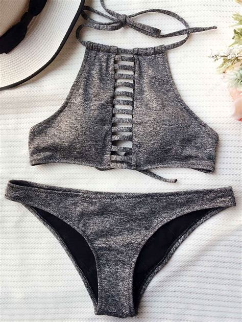 Heathered Lace Up Bikini Set In GRAY ZAFUL 2024