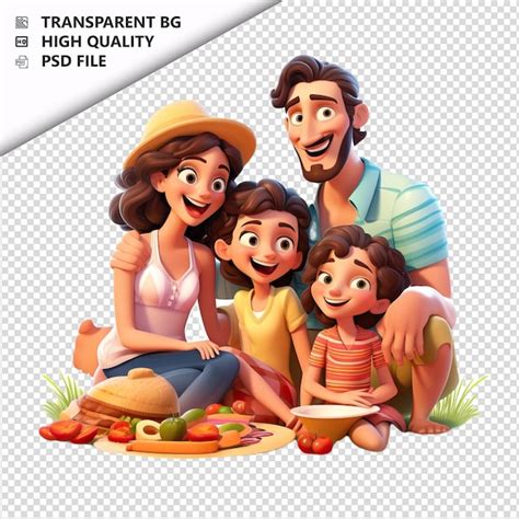 Piquenique De Familia Latina En D Estilo De Dibujos Animados Con Fondo Blanco Archivo Psd Premium