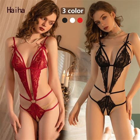 Haiha Sexy Lingerie Panty For Woman Lace Temptation Sling Open Crotch Jumpsuit Pajamas Shopee