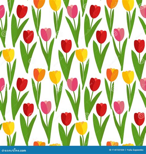 Spring Tulip Flowers Seamless Pattern Background Vector Illustration