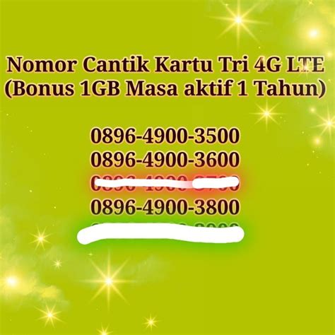 Jual Nomor Cantik Kartu Tri Three G Lte Bonus Gb Masa Aktif