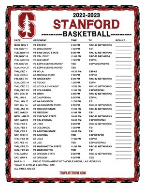 Printable 2022-2023 Stanford Cardinal Basketball Schedule