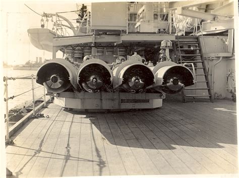 Royal Navy Light Cruiser Hms Ajax 22 Showing One Of Two Quadruple