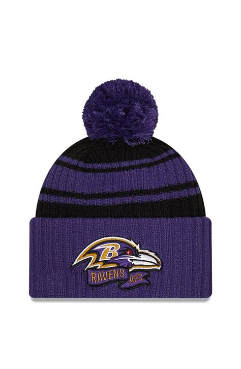 New Era Mens New Era Black Baltimore Ravens 2022 Sideline Cuffed Pom