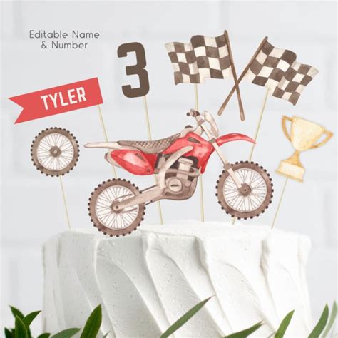 Editable Red Dirt Bike Cake Toppers Any Age Dirt Bike Etsy In