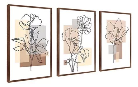 Set De 3 Marcos Decorativos Con Flores Abstractas En Tonos Nude Para Sala De Estar MercadoLibre