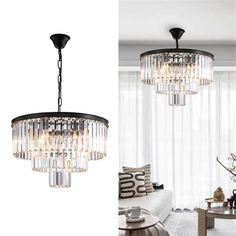 FANNEHONNE 6 Light Black Modern Crystal Chandelier 20 In Luxury