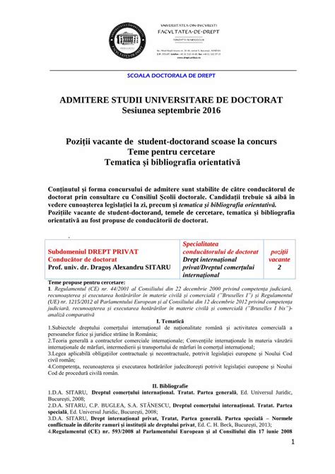 Pdf Admitere Studii Universitare De Doctorat Sesiunea De