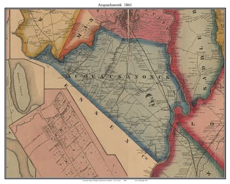 Acquackanonk New Jersey 1861 Old Town Map Custom Print Bergen And Passaic Co Old Maps