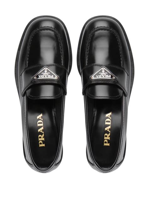 Prada Logo Plaque Leather Loafers Farfetch