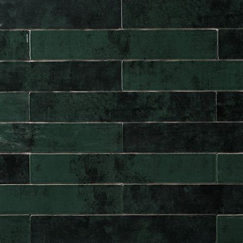 Zellige Emerald Green 2x16 Glossy Ceramic Tile | Dark green tile ...