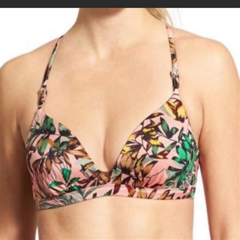 Athleta Swim Athleta Estuary Aqualuxe Lotus Leaf Print Padded Bikini Top Swim Bathing Suit M