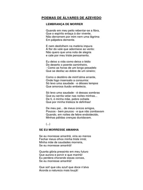 Álvares De Azevedo Poema - Poemas de Álvares de Azevedo | PDF