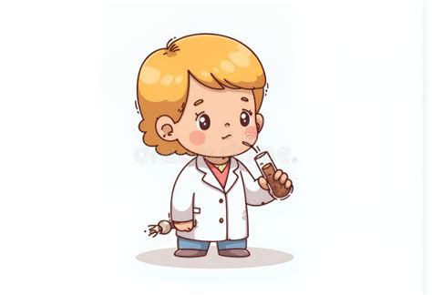 Adorable Blonde Chibi Character In White Lab Coat Enjoying Brown Drink Pixelated Korean Style