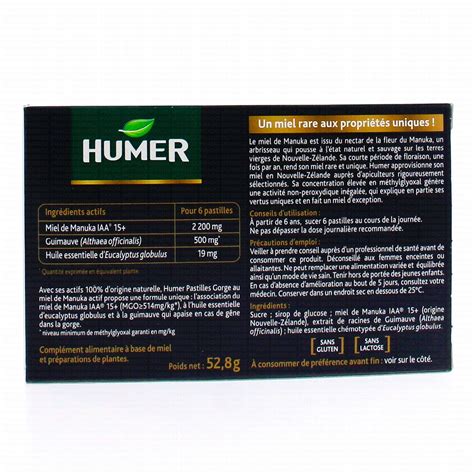 HUMER Pastilles Gorge Au Miel De Manuka Actif 16 Pastilles Pharmacie