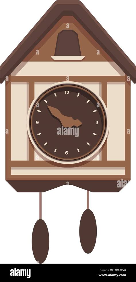 Funny Cuckoo Clock Icon Cartoon Vector Wall Time Bird Hour Stock