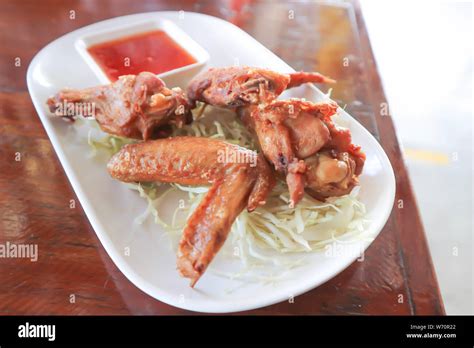 Chicken Wing Or Deep Fried Chicken With Dip Stock Photo Alamy