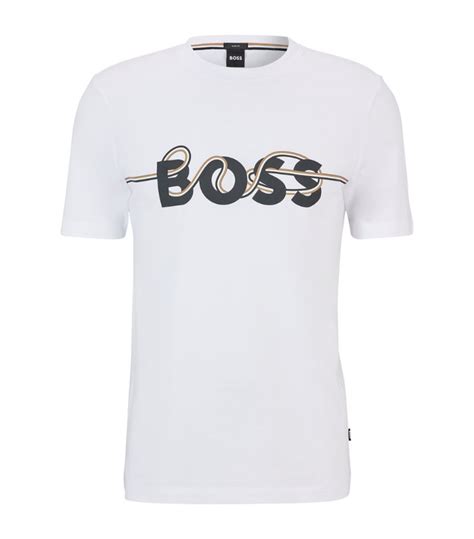 Mens Boss White Cotton Logo T Shirt Harrods Uk